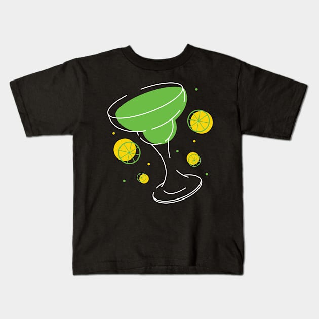 Green Margarita Lime Line Art Kids T-Shirt by ElusiveIntro